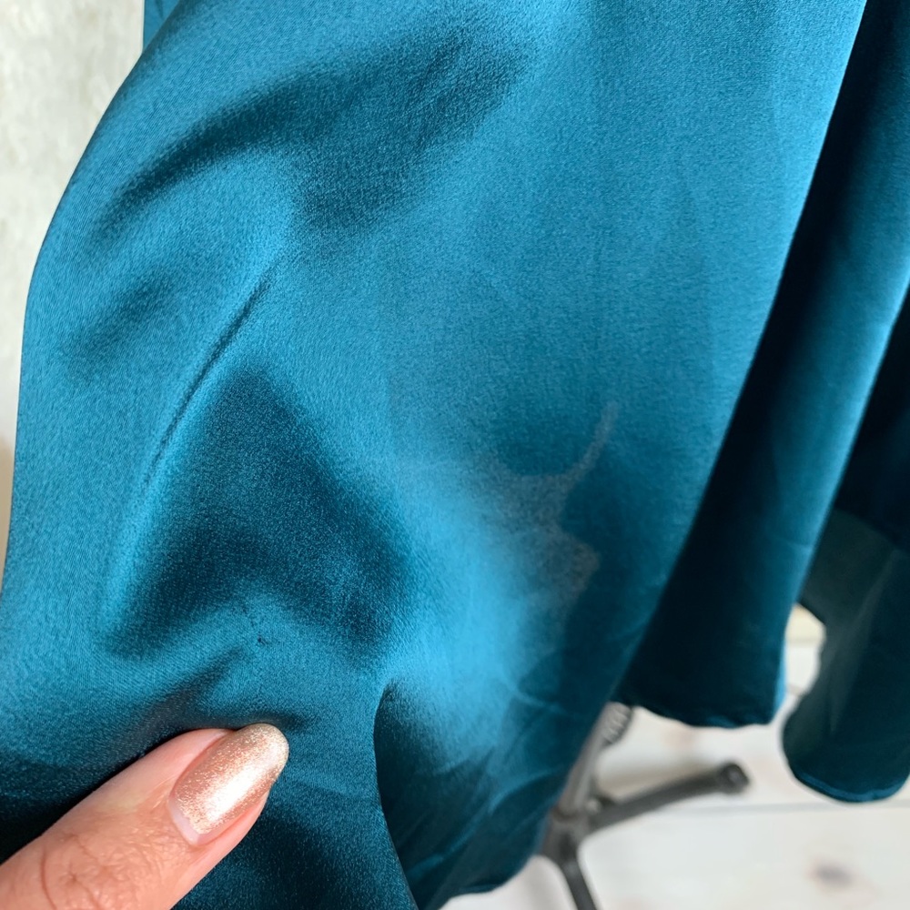 Teal Satin Latiste wrap dress. - Picture 2 of 6